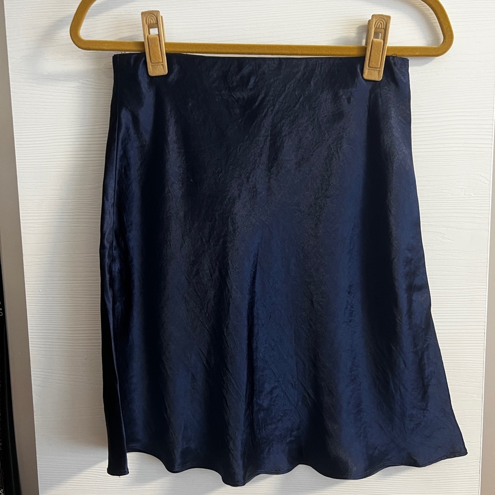 Navy Babaton Slip Satin Mini Skirt